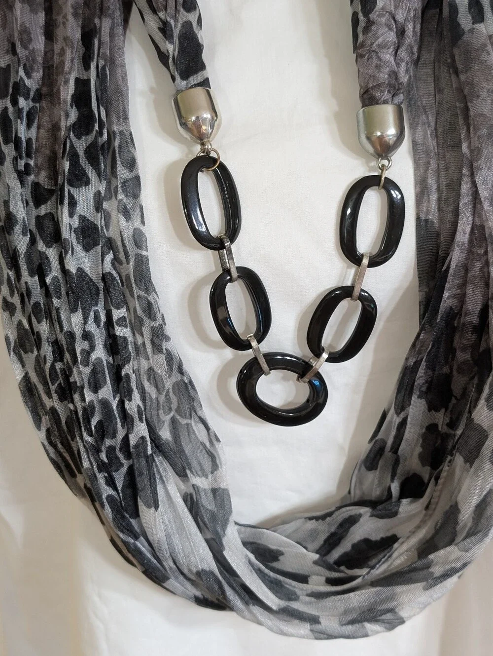 Fashion Leopard Animal Print Gray Black Infinity Scarf Necklace